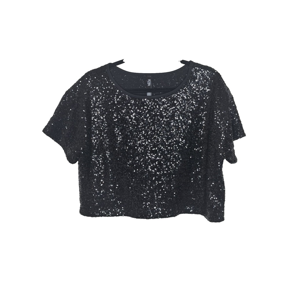Victoria Sport Sequin Top Womens L Black Crop Party Cocktail Night Out Glam